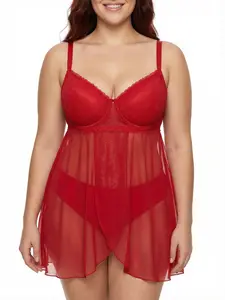 HSIA Odette Plus Size Unlined Sexy Semi-Sheer Lace Underwire Babydoll Valentines Day Lingerie for Women Supportive Nightgown High Split Hem Bridal Wedding Sleepwear Chemise Gift Anniversary