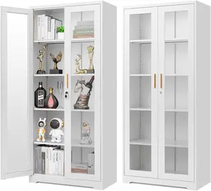 Ubesgoo Glass Display Cabinet with Lock, Metal Curio Cabinet with Tempered Glass Doors & Adjustable Shelves, Heavy-Duty China Cabinets for Living Room, School, Commercial, Black, Assembly Required