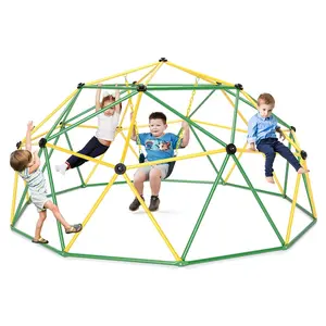 Costzon Kids Playground Climber, 2 in 1 Indoor Geometric Dome Climber Set, Metal Jungle Gym Monkey Bar Climbing Toys Father's Day Gift