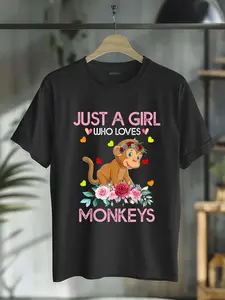 100% Cotton Monkey Tee For Women Just A Girl Who Loves Monkeys T-Shirt