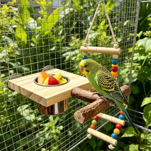 1 Set DIY Assembled Wood Budgie and Cockatiel Bird Feeder With Stand And Single Stainless Steel Feeding Cup Wood Bird Platform Bird Food Box Parrot Feeders Bird Stand Wooden Claw And Beak Sharpener Parrot Toy Bird Cage Accessories Bird Suppli, Outdoor