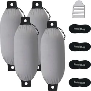 Marine Grade Fade and Tear Resistant Boat Fender Cover Fade and Tear Resistant, 4-Pack Heavy Duty Waterproof Marine Fender Covers Bumper Covers , Gray (Boat Fender Not Included) Pontoon Boat Fenders
