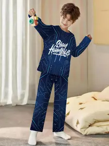 Tech-savvy Teen Trendy 2-Piece Boys' Digital Print Long-sleeve Pajamas with Long Pants, made of flame-retardant fabric. A stylish, trendy, casual, comfortable and soft pajama set, suitable for sleeping and home leisure. 100% polyester,