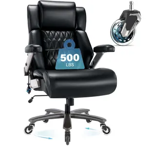 Big and Tall 500lbs Office Chair with 3D Flip-Up Armrest, Comfy Faux Leather Executive Computer Chair with Adjustable Lumbar Support,  High Back Office Chair Thick Padded for Heavy People