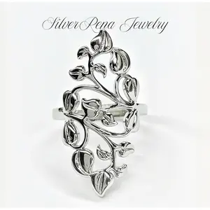S925 Sterling Silver Nature Leaf Branch Ring - Trendy Vine & Leaf Statement Adjustable Open Band, Hypoallergenic Spiritual Jewelry Gift for Her, TikTok Viral Witchy Forest Ring for Sensitive Skin