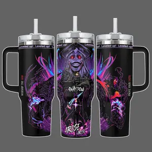 Solo Leveling Shadow Monarch Arise Sung Jin-Woo Anime Stainless Steel Insulated Tumbler With Handle Straw Lid 20oz 40oz Full Wrap Design Travel Mug