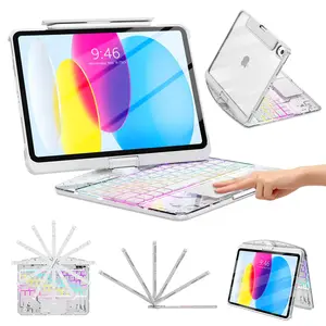 iPad Keyboard Case for iPad, Magic Wireless Keyboard with Trackpad 7 Color Backlit,360° Rotating Stand Transparent Protective Cover with Pencil Holder