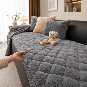 Cream style plush sofa cushion, fixed anti slip leather sofa cushion, new straight row sofa cover fabric, high-end sofa towel