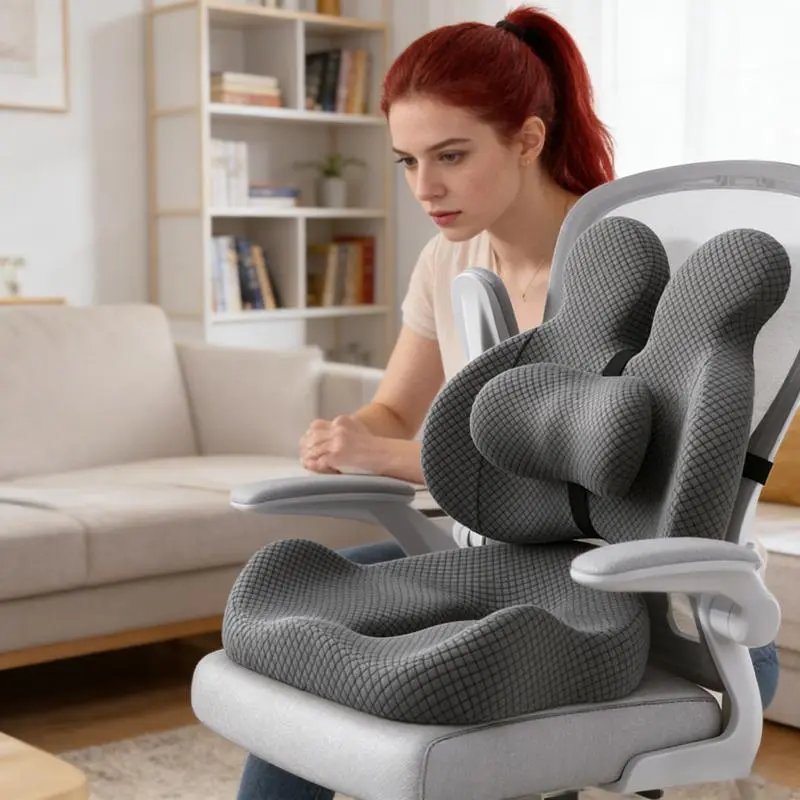 Ergonomic Memory Foam Office Cushion 3-Piece Set - Lumbar Support Pillow, Non-Slip Breathable Seat Pad, Machine Washable, Posture-Correcting, Back Discomfort Relief, Ergonomic Memory Foam Outdoor Pads & Cushions Compatible, Christmas Gift