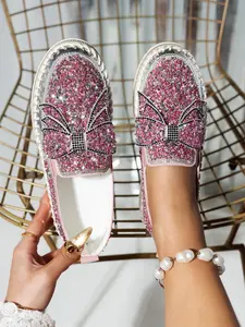 Women's Sparkling Rhinestone Slip-On Casual Shoes, Slip On Style, Flats Shoes Women, Comfortable Flat Sole, Perfect for Party and Daily Wear, All Seasons Fashion