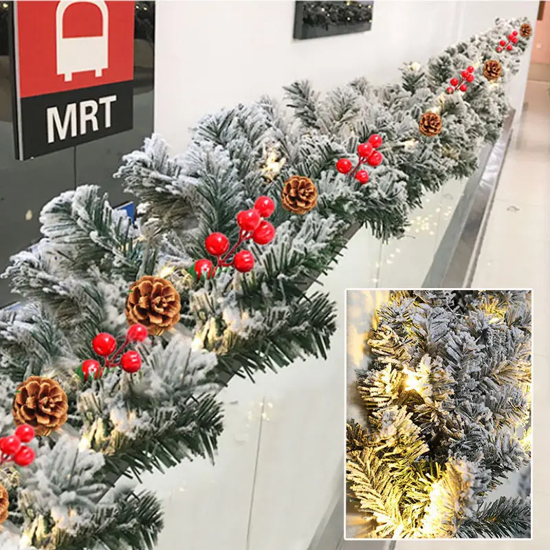 Christmas Flocked Garland with Snow / White Pine Needle Decor for Holiday Windows, Mantel & Tree