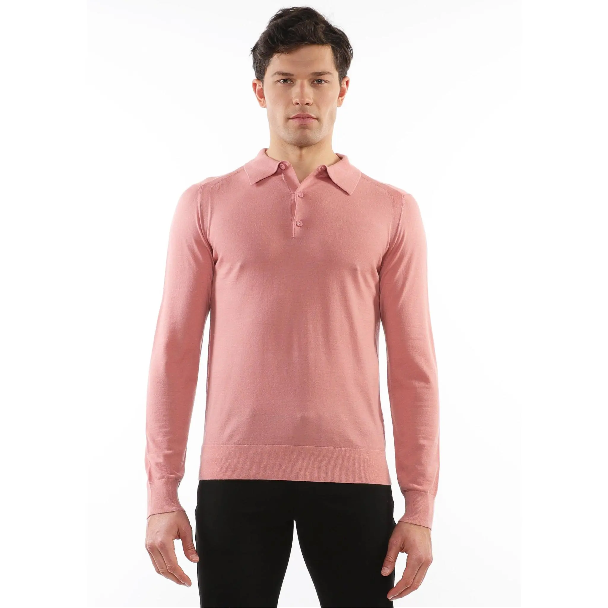 PUNCH 3-BUTTON LIGHTWEIGHT FINE KNIT WOOL POLO SWEATER PM-16412