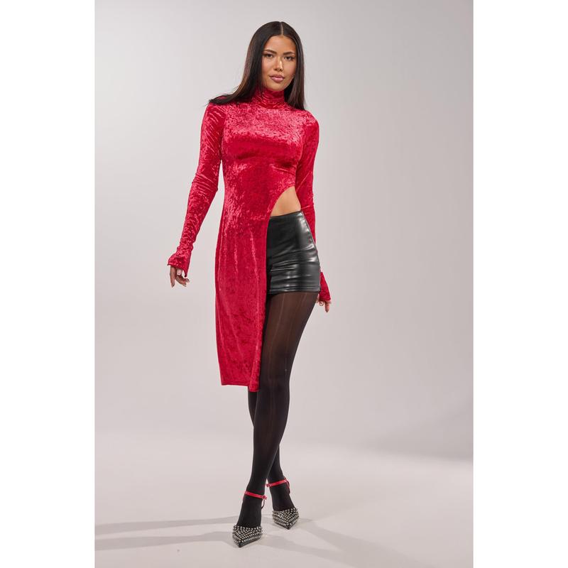 LOVE IS IN THE AIR VELVET ASYMMETRICAL LONG SLEEVE BLOUSE