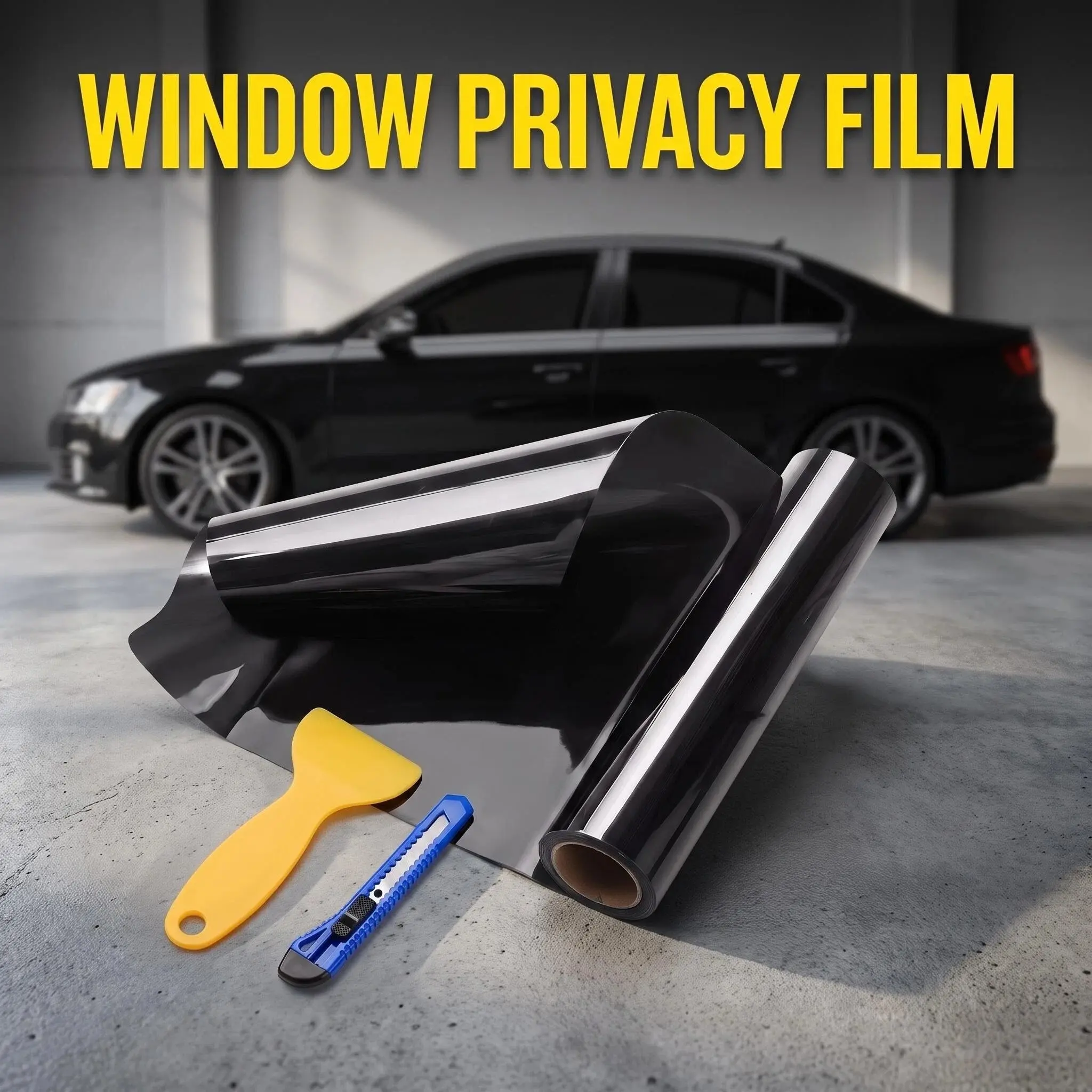 50cmx3m Car Window Privacy Tint Film, Auto Ceramic Vinyl Sticker Foil, Anti-Glare Mirror Solar UV Protector for Summer Car Exterior Window Solar Protection Accessories