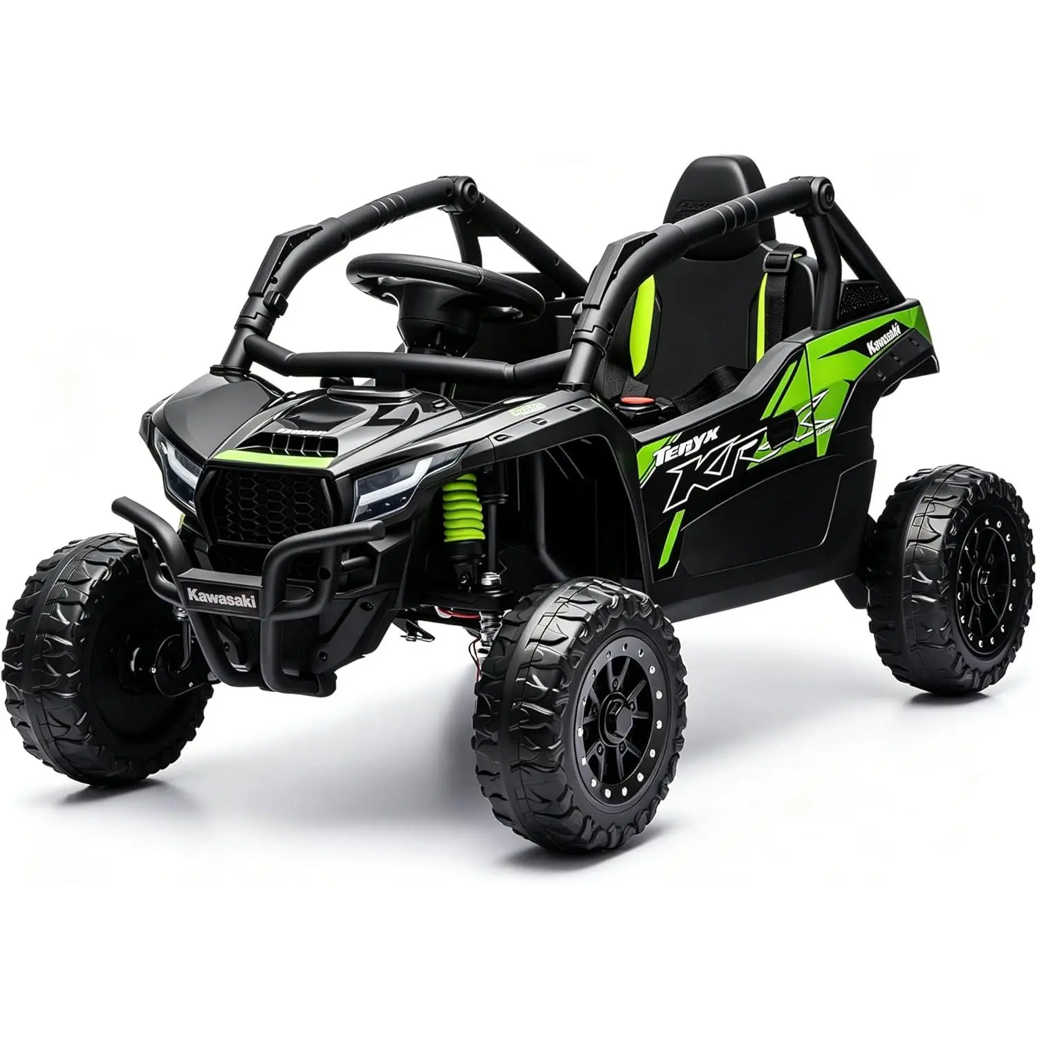 Kawasaki Licensed 24V Ride On Toys for Kids Ages 3–6, 4WD Electric Ride-On Car with Remote Control, EVA Rubber Tires, 4-Wheel Suspension, Max Speed 4 MPH, Max Load 66 Lbs, Kids UTV with Bluetooth Music Player