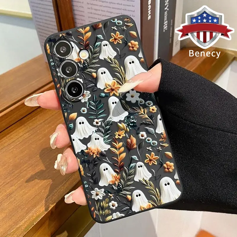 Liquid Silicone Smartphone Case - Multi-Model Full Coverage Casing for Cellphone Devices, Handheld Shock-Absorbing TPU Cushions, Raised Edge Camera Protection, Ultra-Thin Soft Matte Finish, Halloween Spooky Garden Themed Gift for Girls