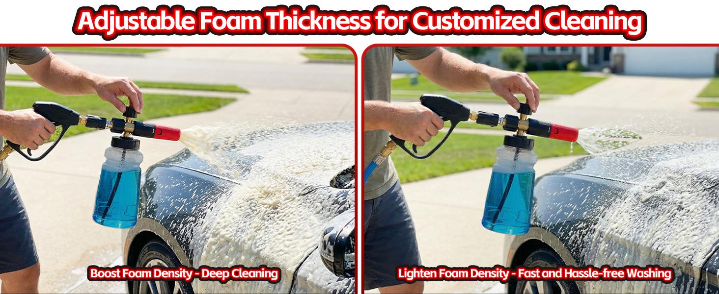 Dude, this foam cannon makes car wash day so much better. Wide mouth (no mess), 1/4" quick connect, adjustable foam, plus a spare 1.1mm nozzle. Grey. You need this！ high pressure car wash gun irrigation supply