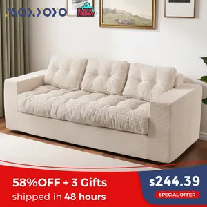 MAXYOYO 3 Seater Couch for Living Room, Boneless Couch with Tufted Cushion & Backrest, Upholstered Floor Sofa with Armrests, Sofa in A Box, No Assembly Required