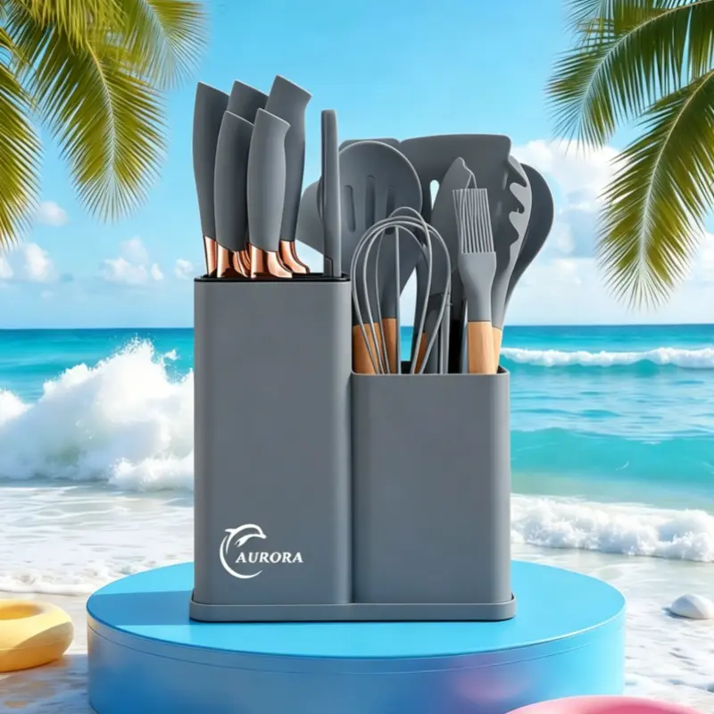 19PCS Kitchen Silicone Organizer Set - Black, Gray, White, Pink, Heat-Resistant, Stainless Steel, Spatula Included, All-In-1 Bundle for Home Cooking, Baking, Small Kitchens