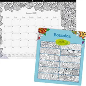 212 MAIN Rediform Botanica Design Monthly Doodle Desk Pad - Planner Notebook, White Office Stationery Supplies, Botanical Art Doodling Aid, 1 Page/Month Layout, Chipboard Back Calendar