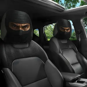 2 sets of mysterious ninja-style printed car headrest covers, in standard size, made of polyester, suitable for long-distance and self-driving trips, with personalized and fun decorations, showcasing unique taste