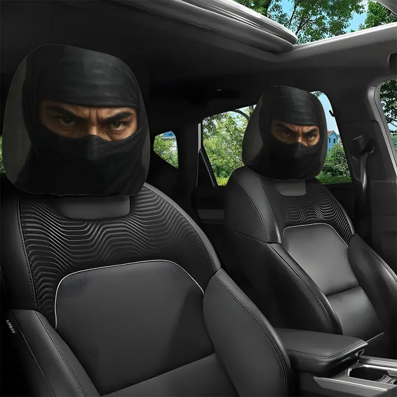 2 sets of mysterious ninja-style printed car headrest covers, automotive interior car accessories, in standard size, made of polyester, suitable for long-distance and self-driving trips, with personalized and fun decorations, showcasing unique taste