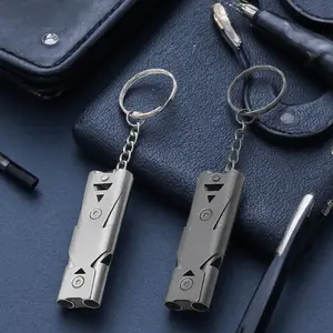 Dual-Tube Stainless Steel High Decibel Emergency Whistle with Keychain – Portable Survival Gear for Hiking, Camping & Outdoor Adventures – Loud Safety Tool