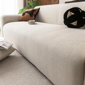 Solid Color Striped Jacquard Sofa Cover, Stretchable Sofa Cover, 1 Count Soft Comfortable Elastic Sofa Slipcover, Dustproof Sofa Protector for Home Living Room Office