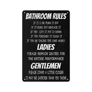 Vintage Metal Tin Sign "Bathroom Rules" - Retro Funny Bathroom Wall Decor for Restroom, Man Cave - Novelty Gag Gift for Family