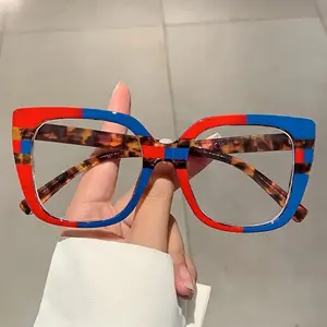 Large Square Frame Clear Lens Computer Glasses Color Block Decorative Spectacles For Women Men