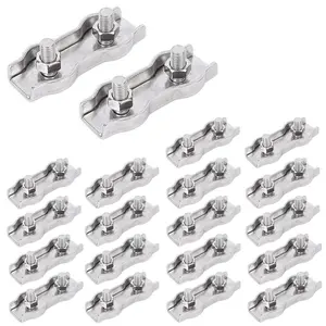 20pcs M2 Stainless Steel Duplex Wire Rope Clip Cable Clamp, Double Bolt Wire Cable Clamps, 2-Post Wire Rope Clip for 1/16 Inch Diameter Wire Cable