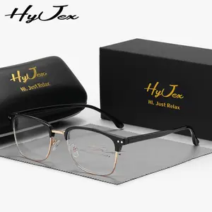 HyJex unisex half-frame glasses frame literary and artistic retro large frame eye frame round face personalized flat mirror