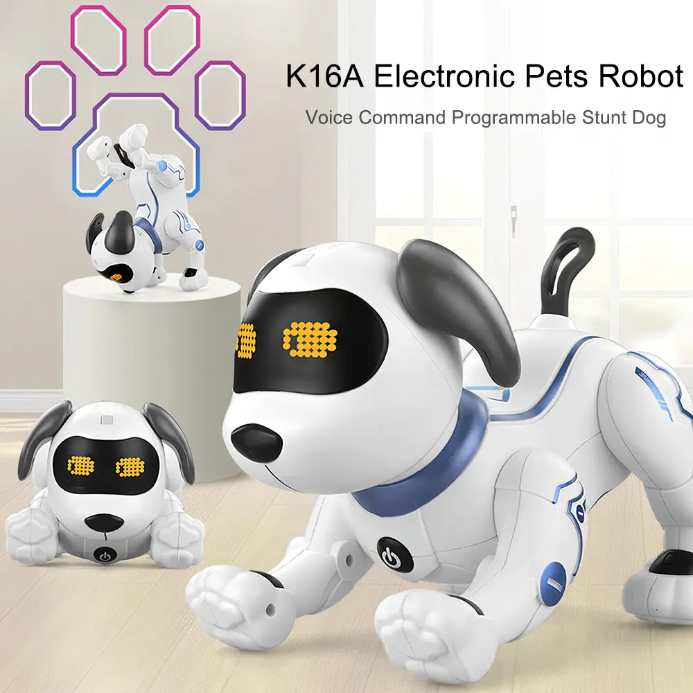 K16A Electronic Pets Robot Intelligent Dog Toy 5m Infrared Remote Control Dynamic Music Dance Interactive Programmable Stunt Dog White Voice Command Features