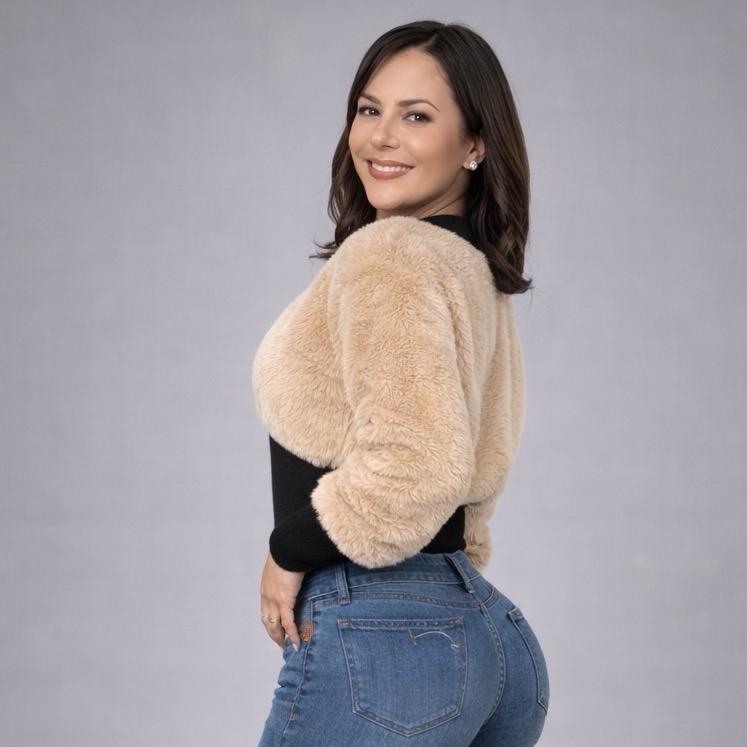 Women's Fashion Spliced Wool Short Jacket Comfortable Long Sleeve Style Outerwear Polyester Casual Thick Garment Womenswear Coats Soft Tops