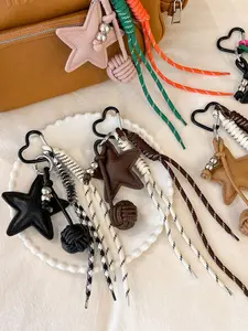 Retro Mix And Match Style Star Pendant - Pu Leather Five Pointed Star Lanyard Keychain, Star Pendant And Colorful Woven Lanyard, Bead And Woven Ball Matching, Perfect Surprise Gift For Valentine's Day, Birthdays And Other Holidays.