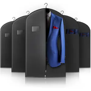 5 Pack 40-inch Suit Bag Garment Bag for Travel and Storage, Garment Bags for Hanging Clothes with Zipper and Visible Transparent Window, Black
