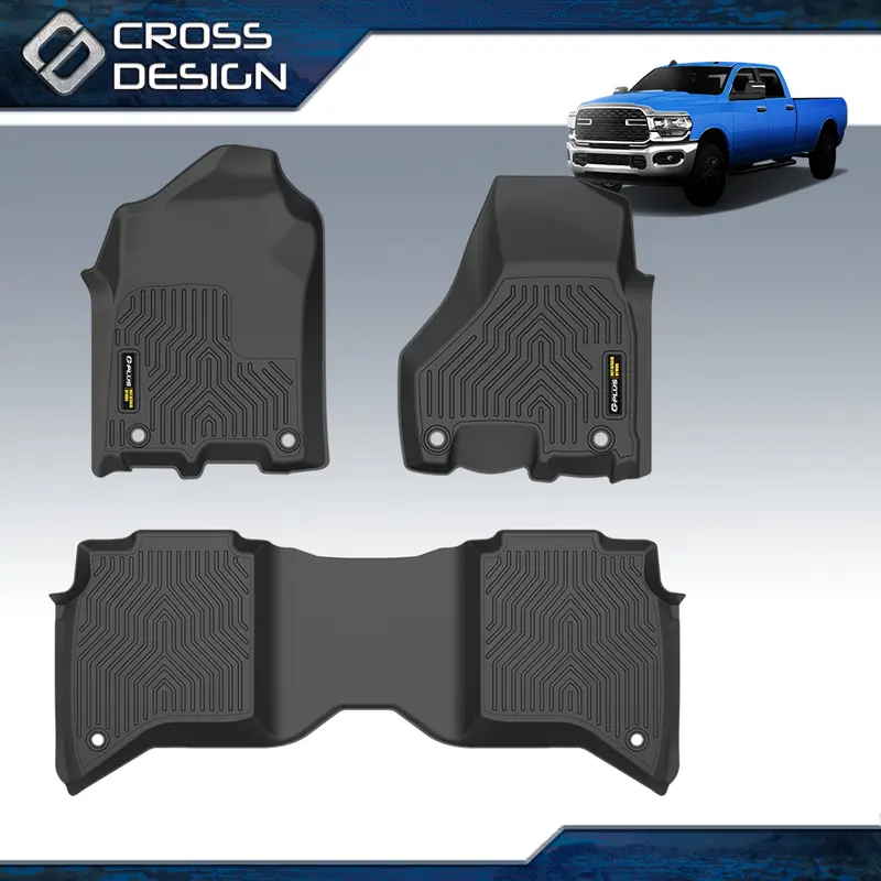 CROSSDESIGN TPE Automotive Mats - 3-Piece Coverage Car Foot Mats for 2019-2024 Ram 2500/3500 Crew Cab, All-Seasons 3D Waterproof Car Truck Accessories with Anti-Slip, Crease Recovery, Easy-Install, Black Synthetic Set