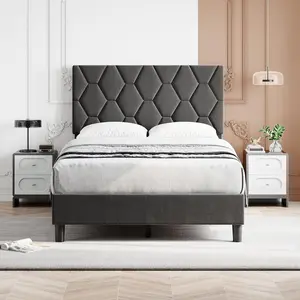 GAOMON Twin Size Platform Bed Frame with Upholstered Headboard, Linen Fabric Upholstered Bed Frame with Adjustable Headboard, Wood Slat Support and Strong Metal Bed Frame, Noise Free, Grey