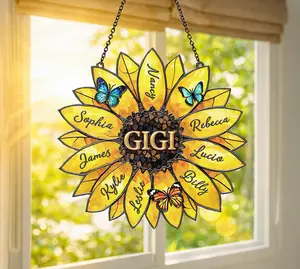 Personalized Sunflower Suncatcher, Custom Family Names, Mothers Day Gift Ideas 2026, Stained Acrylic Window Art, Mother's Day Gift Ideas, Gift for Mom