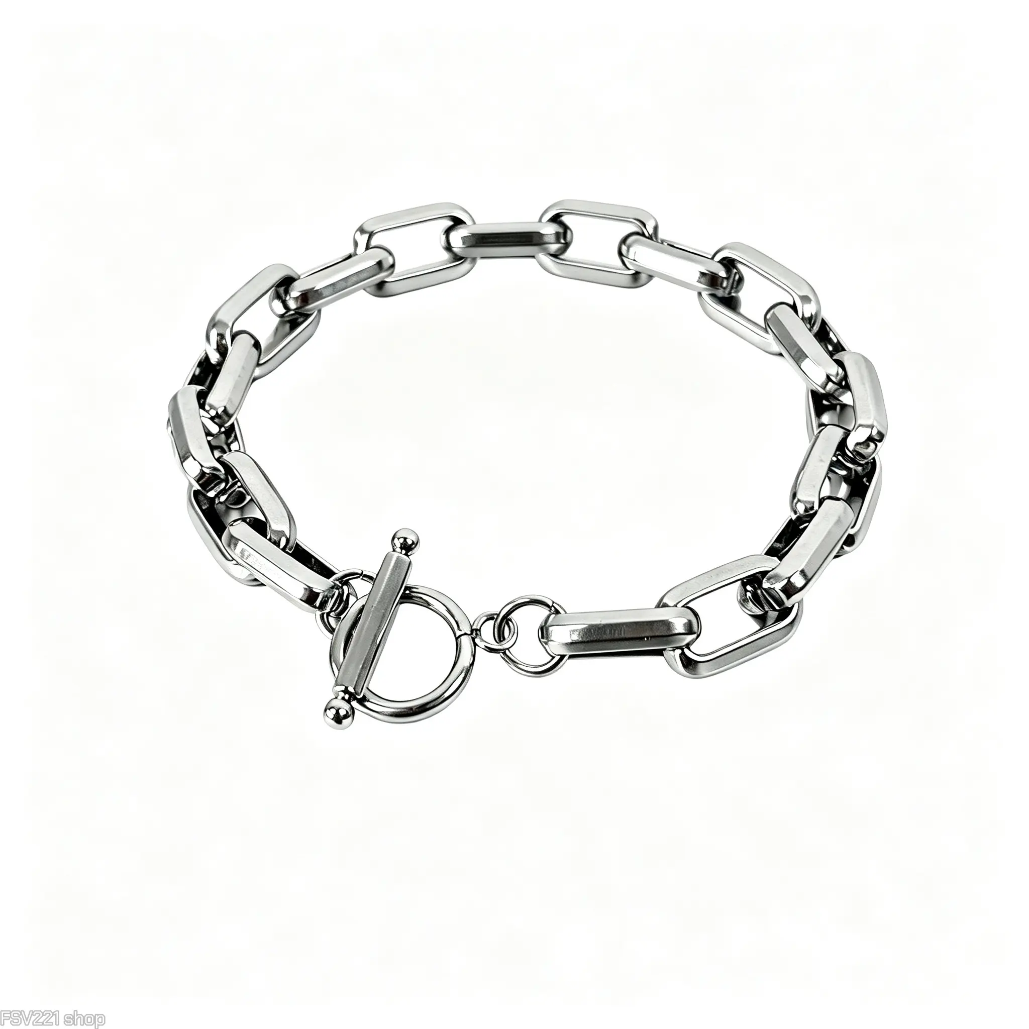 Silver-Tone Minimalist Paperclip Chain Fashion Bracelet - Sturdy Toggle Clasp, Contemporary Metal Links, Lightweight Construction, 17-23cm Adjustable, Casual Everyday Wear Jewelry for Men & Women, Comfortable Secure Camping Accessory