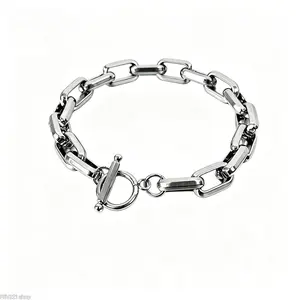 Paperclip Chain Bracelet Silver-Tone Toggle Clasp Link for Men Women Minimalist Everyday Jewelry 17cm 19cm 21cm 23cm Comfortable Secure outdoorfun