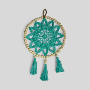 10" Handmade Wood Bead Frame Macrame Dreamcatcher - Nursery and Kid's Room Decor -- Turquoise