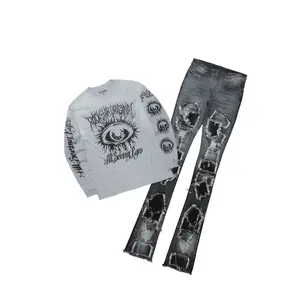 All Seeing Eyes Grey Long Sleeve T-Shirt/Super Stacked Flare Jean Bundle