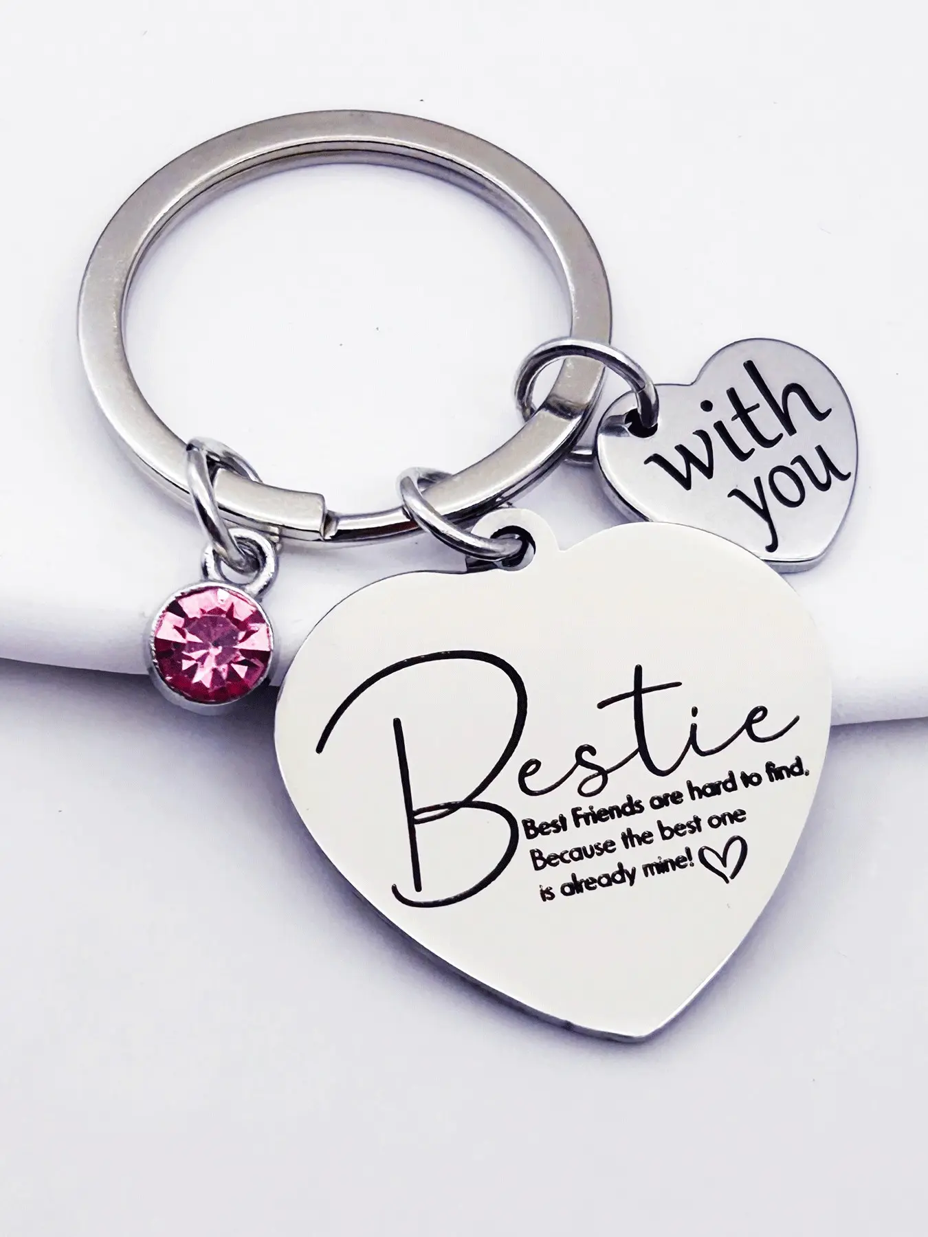 Best Friend Keychain, Metal Heart Quote Gift with Birthstone, Ideal Christmas Present, Long-Lasting Friendship Accessory, Heart Shaped Keychain, Friendship Keychains, Keyrings