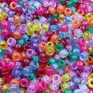 [200pcs Glitter Beads] 200pcs Mixed Acrylic Glitter Beads Pony Beads | Suitable for DIY Jewelry Handmade, Bracelets, Necklaces, Earrings, Hair Accessories Braids, Handicrafts, 9mm