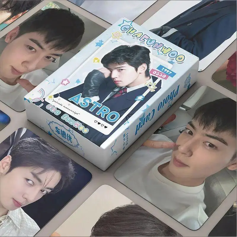 50Pcs/Set Cha EunWoo Laser Lomo Card Korean Star Mini Postcard HD Photocard Fans Collection Cards