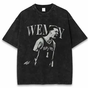Wemby Spurs Vintage Washed Tee, Retro Basketball Graphic Shirt, Oversized Streetwear Fan T-Shirt, San Antonio Inspired Sports Tee