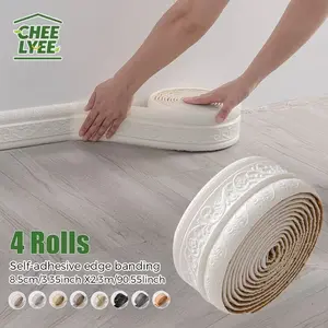 4 Rolls SXP Self-Adhesive Foam Edge Banding - 8mm Thick Peel & Stick Vinyl Baseboard Molding, Decorative Trim with Rounded Edges, Easy Installation for Walls, Floors, Cabinets, Doors - Durable High Quality Skirting Board Alternative