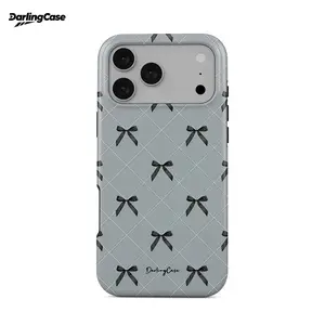 DarlingCase Coquette Black Bow Grey Lattice iPhone Case - Cute Ribbon Pattern Cover for iPhone 17 Pro Max/16 Pro/15/14/13/12, Trendy Aesthetic Hard Shell, Shockproof & Slim for Girls