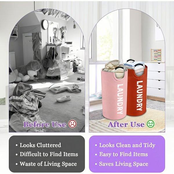 2 pcs Large Laundry Basket Foldable Elevated Design with Half Ring Handle Durable Laundry Hamper for Home Bathroom Storage